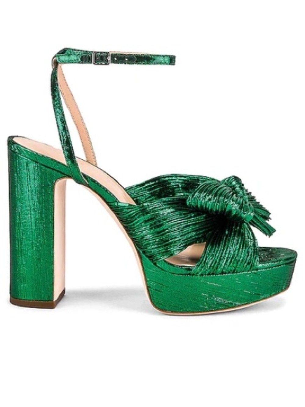 Loeffler Randall Metallic Emerald Knot Bow Sandals